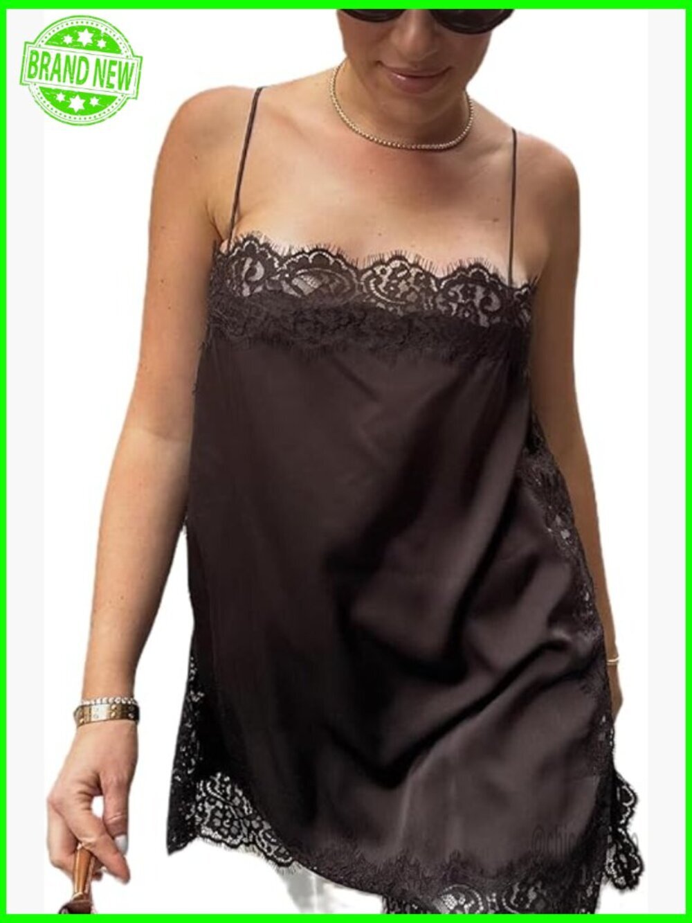 Satin Lace Long Tank Top Sleeveless Square Neck Camisole Undershirt
